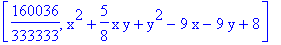 [160036/333333, x^2+5/8*x*y+y^2-9*x-9*y+8]
